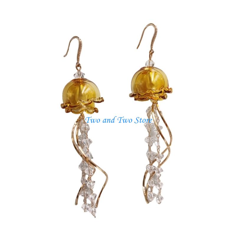 HX6F Jellyfish Earrings Marine Life Themed Charm Lightweight Acrylic Alloy Design For Women Comfortable Sophisticated Jewelry