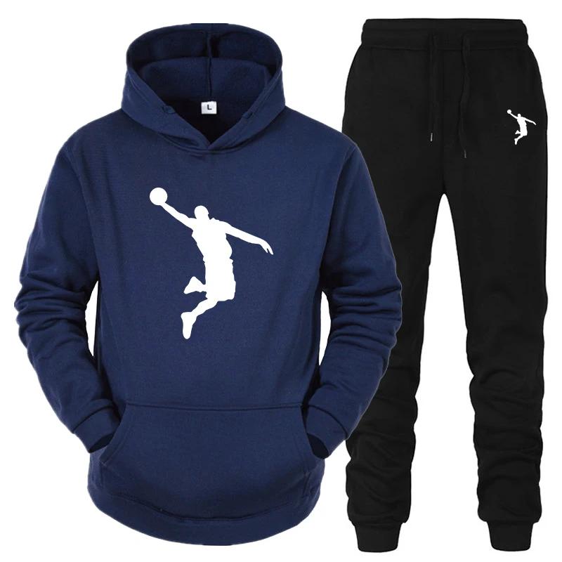 

Мужской молодежный спортивный костюм с капюшоном высокого качества с принтом S белый/темно-синий