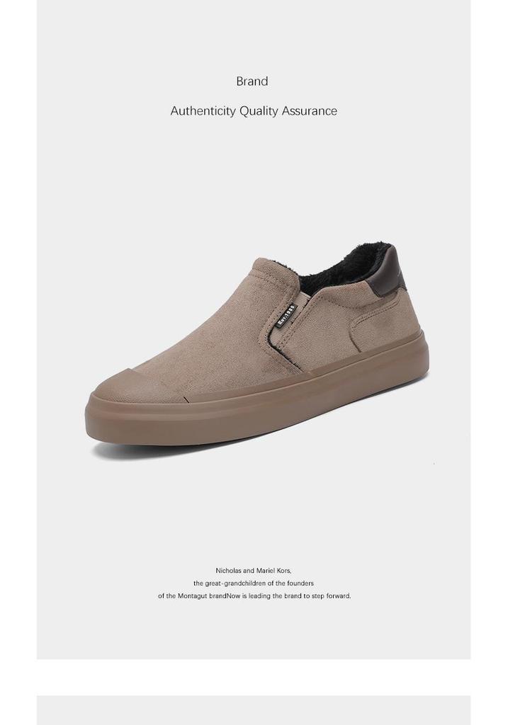 Men's Winter Plus Velvet Low-Top Casual Shoes: Stylish Solid Color, Easy Slip-On Design