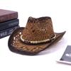 Western Cowboy Hat Men's and Women's Summer Outdoor Beach Big Eaves Hat Hollow Breathable Sunscreen Hat Straw Hat