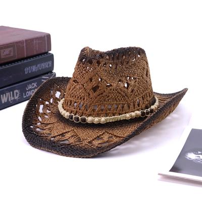 Western Cowboy Hat Men's and Women's Summer Outdoor Beach Big Eaves Hat Hollow Breathable Sunscreen Hat Straw Hat