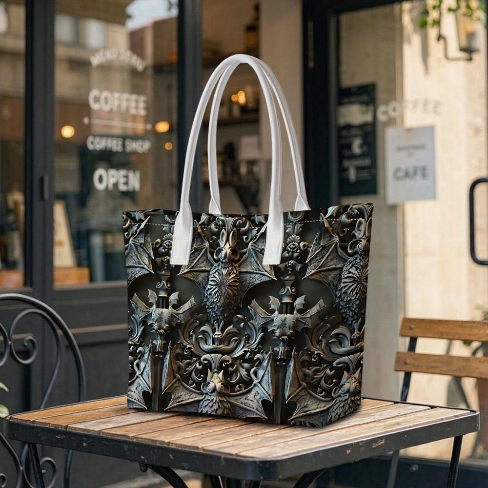 Gothic Bat Pattern Tote Bag Daily Use Shoulder Handbag