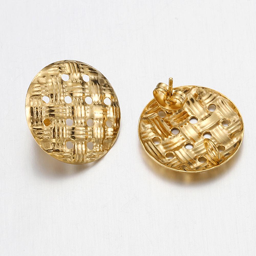 No Fade 10pcs Stainless Steel Porous Ear Studs Flounce Gold Color Earring Studs Base for Jewelry Making DIY Wholesale Supplies