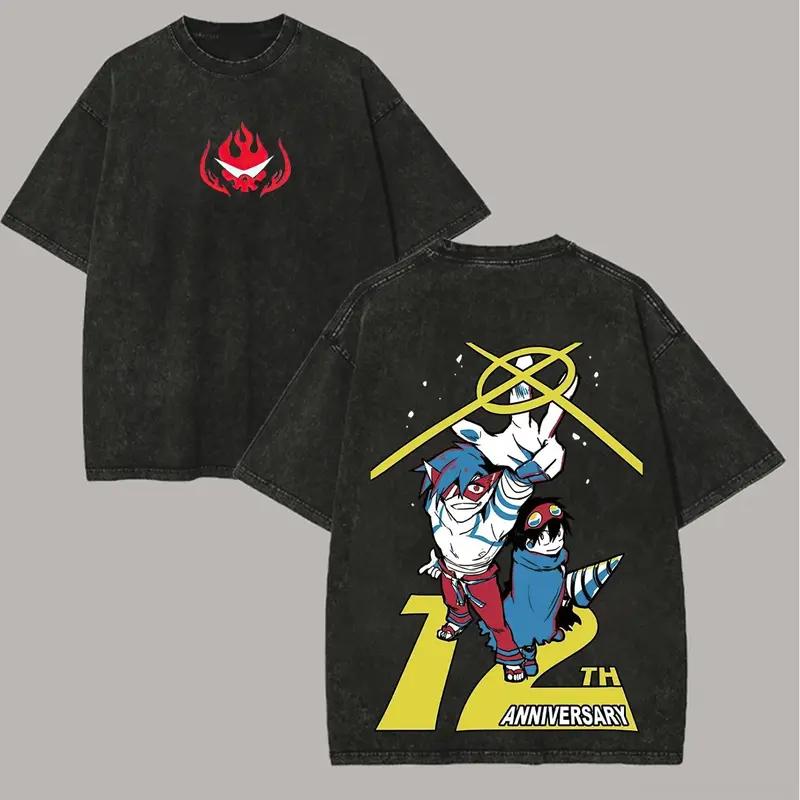 

Anime Tengen Toppa Gurren Lagann Simon Kamina Graphic T Shirt Men Women Washed Cotton Tshirts Casual Clothing Harajuku T-shirt XXL