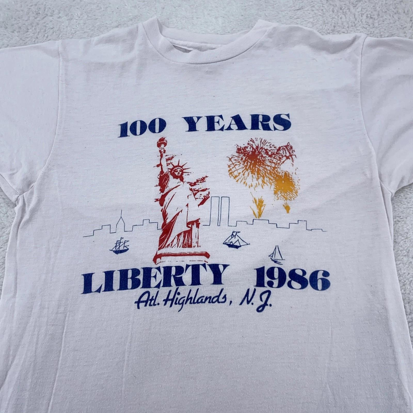 

Vintage Statue of Liberty T-Shirt Mens XS Atlantic Highlands NJ 1986 80s 4XL