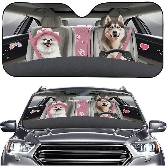Talayituse Funny Family Dogs Print Windshield Sunshade for Car SUV Truck Foldable Uv Ray Reflector Front Window Sun Shade Visor Shield Cover