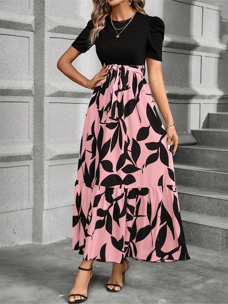 Women's Floral Print High Waist Elegant Dress - European & American Fashion