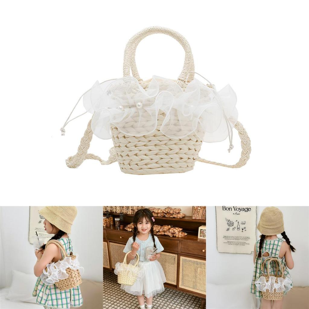 Fashionable Baby Summer Beach Bag Charming Woven Handheld Tote For Girls
