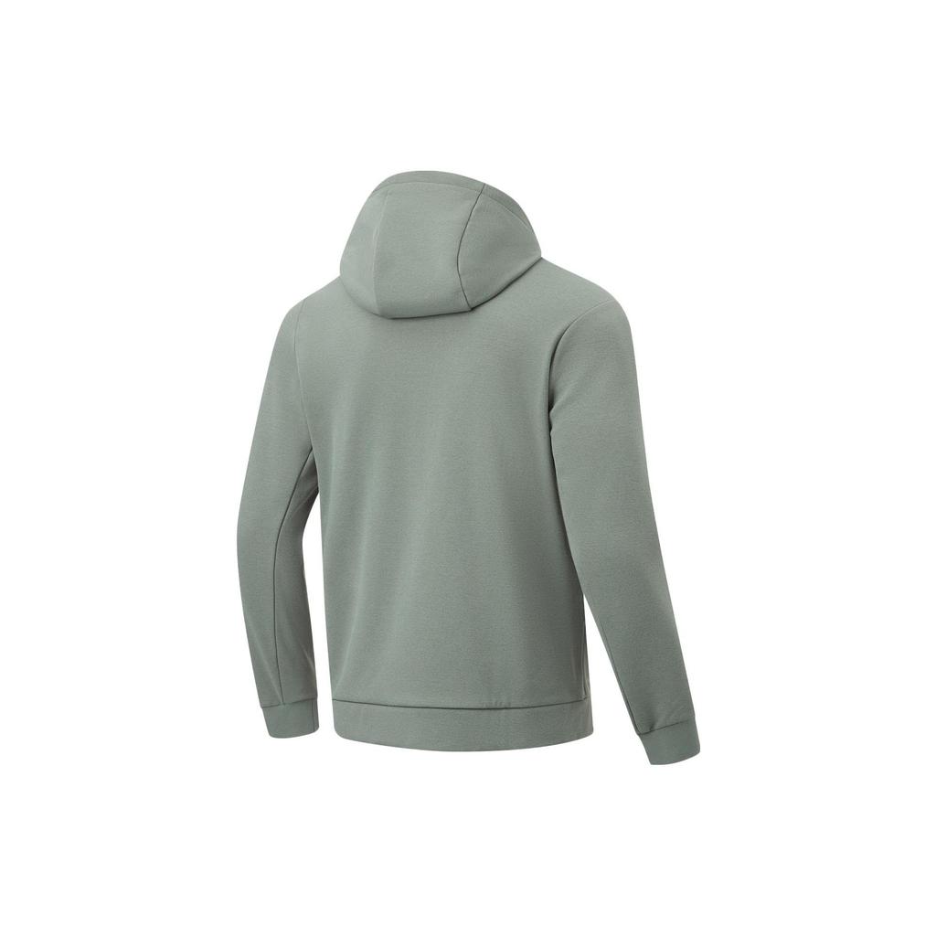Li-Ning Solid Color Zip-Up Hooded Fleece Cardigan Sweatshirt Men sweatshirts Gray-Green AWDT793-4