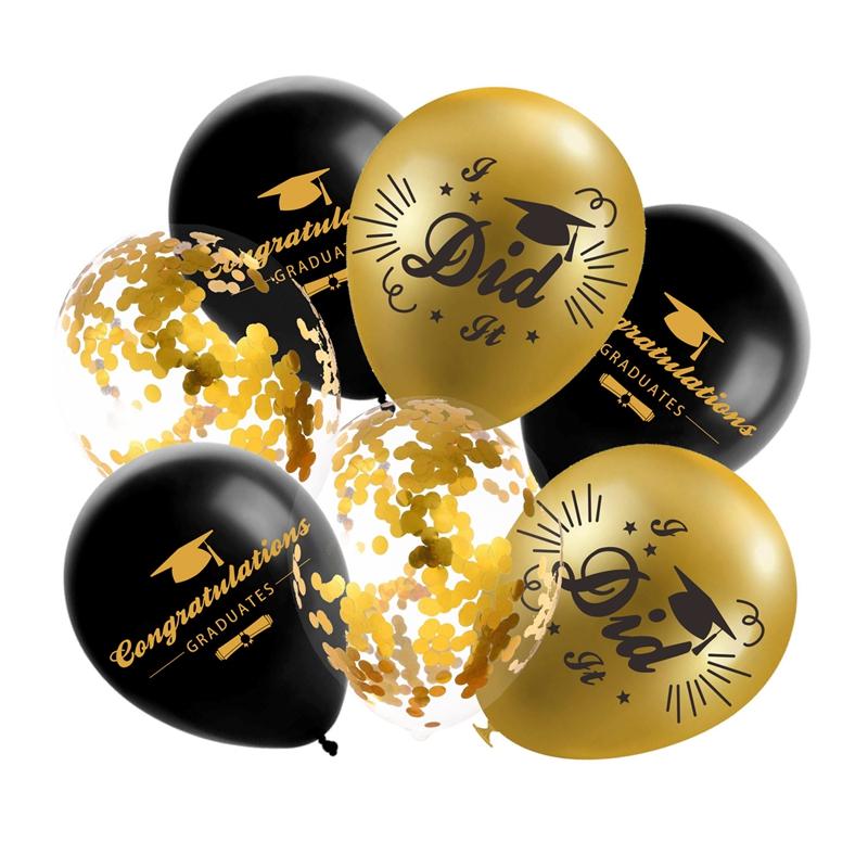 2026 Graduation Party Paper Banner Garland Hanging Spirals Gold Black Latex Balloon Class of 2026 Honeycomb Ornament Decoration