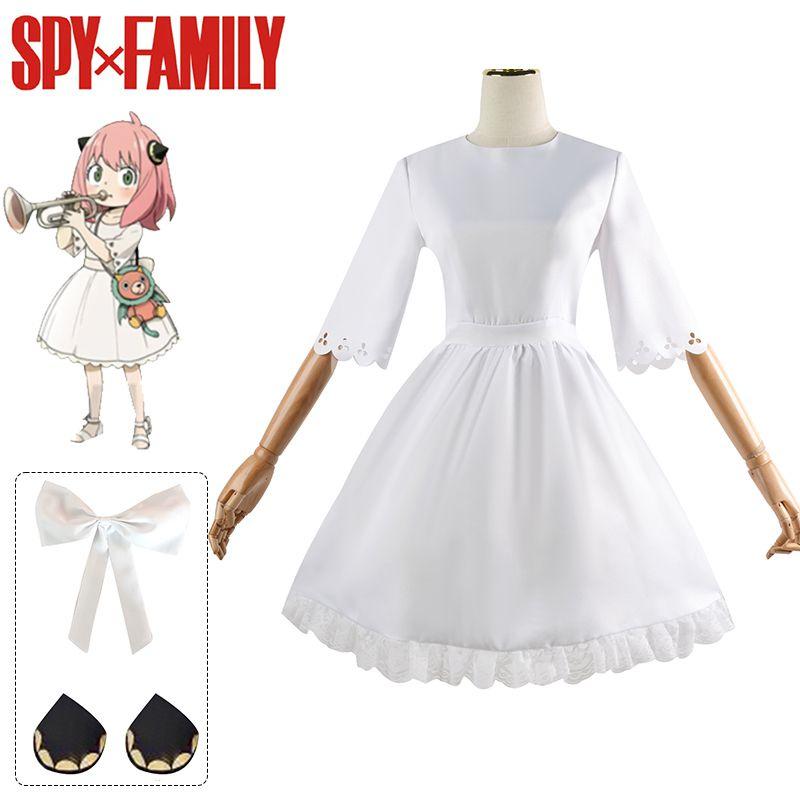 

Spy×family Forger Anya Cosplay Costume White Dress Outfit Carnival Party Girl 150(Kids)