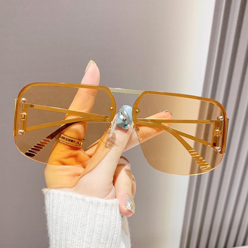 Vintage Half-Rimless Square Sunglasses Goggle Women Men Fashion Metal Frames Gradient Lens Sun Glasses UV400 Shades Eyewear