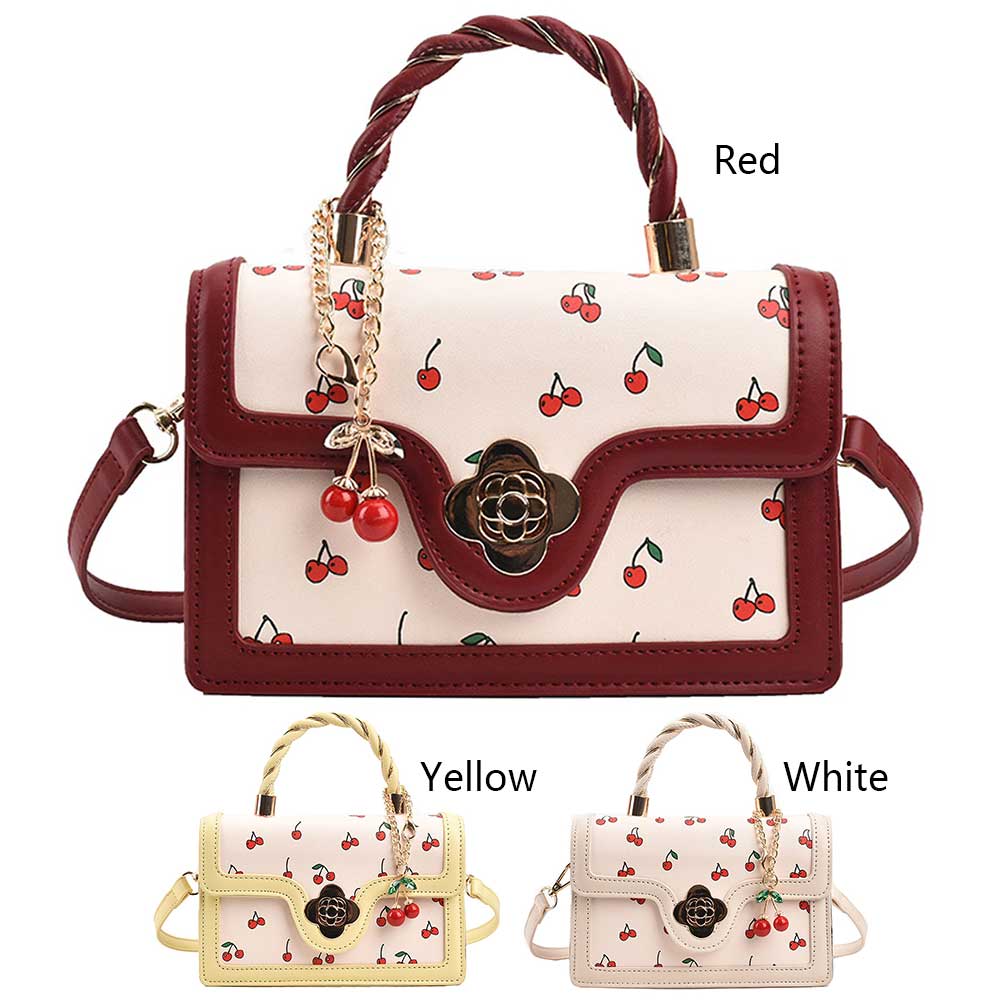 Women Sweet Cherry Crossbody Bag PU Leather Fashion Small Satchel Bag Adjustable Strap Fashion Tote Handbag Ladies Outdoor Bag