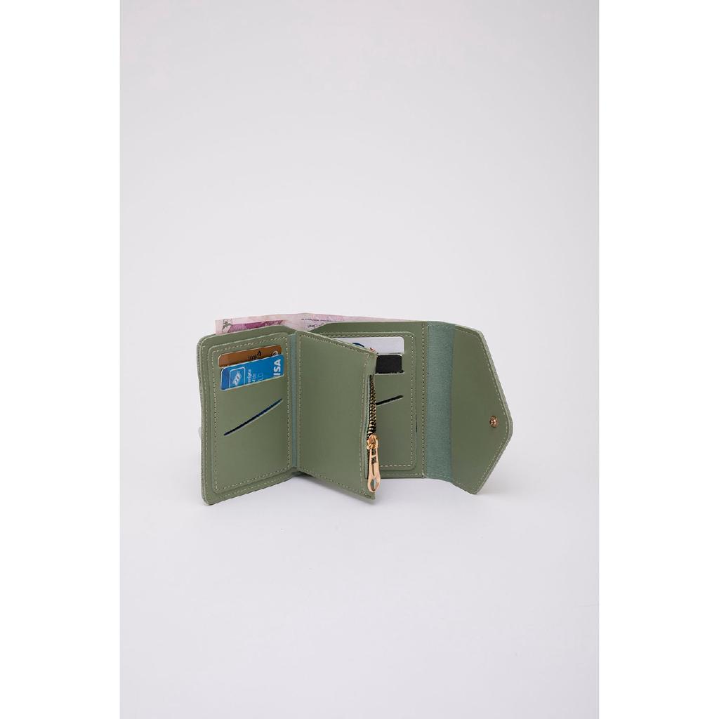Mint Green Shk67 Artificial Leather Wallet With Coin And Paper Money Compartment Snap Fastener Card Holder Envelope Model Pocket