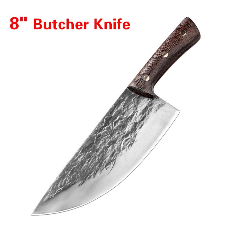 Carbon Steel Kitchen Knives Wooden Handle Cleaver Slicing Knife Hand Forged Blade Butcher Boning Knife Wood Handle Chef Knife