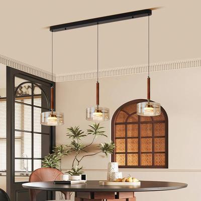 Mid-Century Wabi-Sabi Pendant Light - Japanese Solid Wood, Three-Head Design for Dining Room or Bar Counter