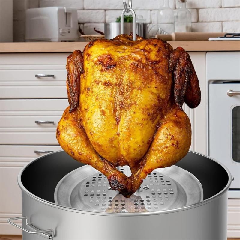 Sada stojanu a závěsu na smažení kuřete Šetřící místo Vertikální stojan na drůbež Kovová textura pro rovnoměrné vaření v fritovacích hrncích na krůtu