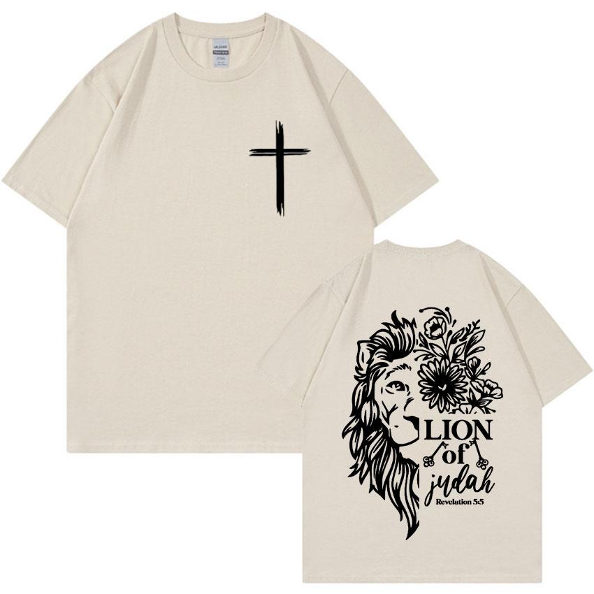 Jesus Lion of Judah Print T-shirt for Men Women Aesthetic Christian Clothing T Shirts Fashion Oversized 100% Cotton T Shirt Tops