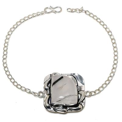 Natürlicher Schwarzer Rutil Edelstein Handgefertigt 925 Sterling Silber Armband 7-8" M5j98
