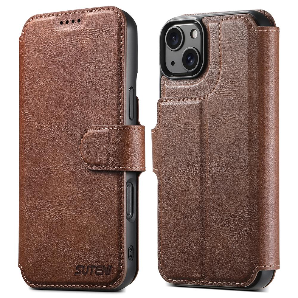 

SUTENI Q-05 For iPhone 15 Wallet Case 2 in 1 Detachable Leather Flip Phone Cover with Stand Brown
