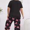 Belted Print Pajama Set with Short-sleeved Pants and Knee-length Shorts, Made of Milk Silk, Suitable for Home Wear.