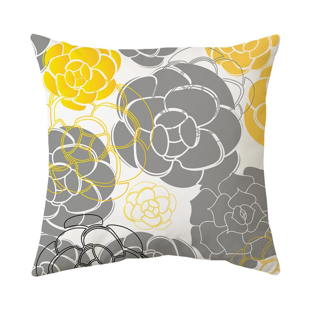 New Pillow Yellow Gray Geometric Flower Print Sofa Pillow Cover