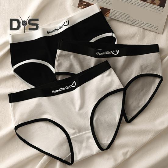 Mutandine da donna Senza cuciture a vita media Colore a contrasto con motivo a lettere Elastico Morbido e traspirante Stile giapponese Antisettico Slip da donna traspirante