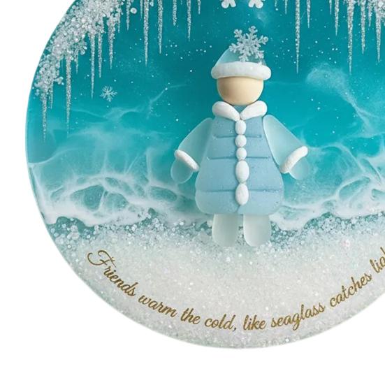 Sea Glass Friendship Ornament Round Handmade Sea Glass Christmas Tree Ornament with Heartwarming Message Friendship Gifts for Best Friends