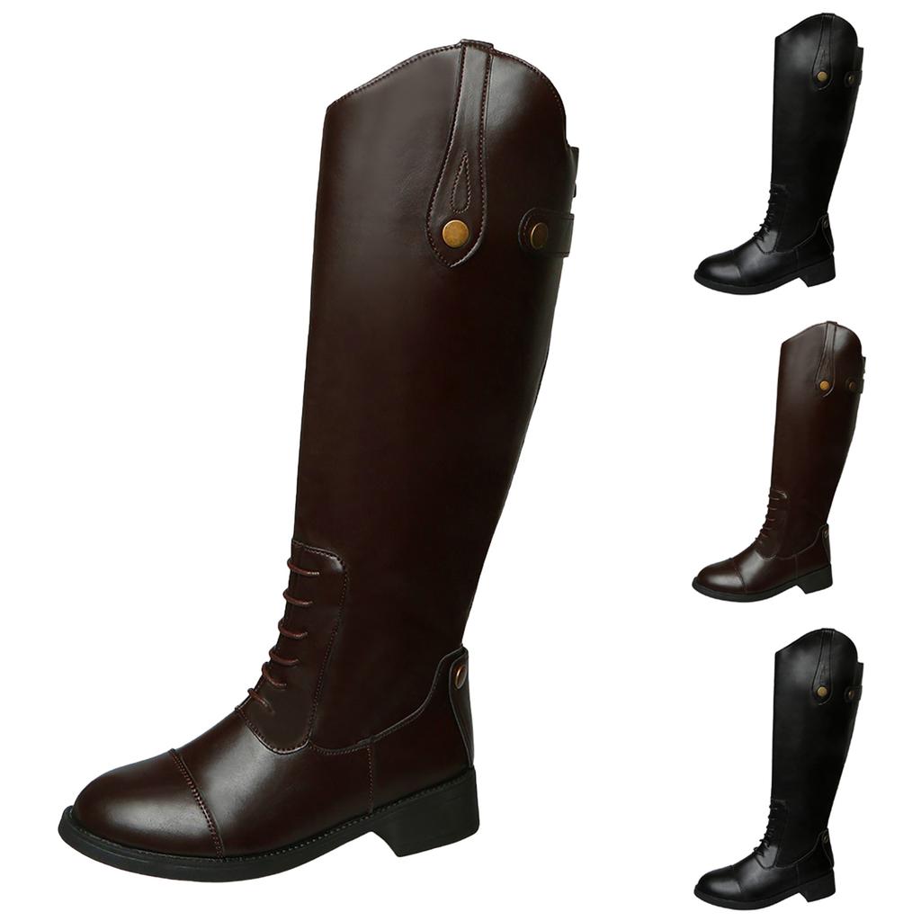 Women's Casual Fashion Round Toe Rear Zipper Boots Temperament High Top Mid Calf Boots Heeled Boots for Women Mid Calf