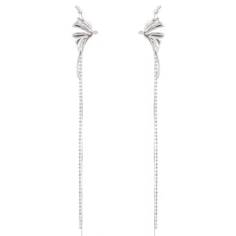 No pierced ears, ear clips, advanced sense, cold wind design sense, personalized earrings, women's long tassel butterfly ear bone clips