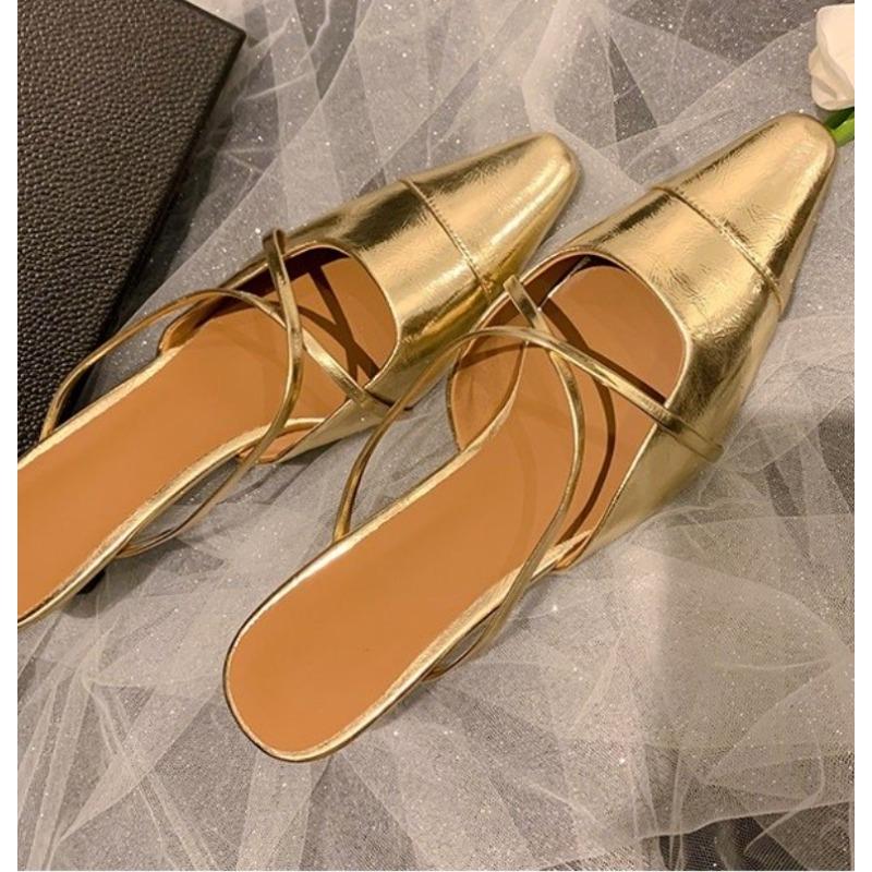Fashion New Style Fashion Women Thick Heel Middle Heel Sandals Women's Slippers High End Silver Half Slippers Plus Size Zapatos Mujer