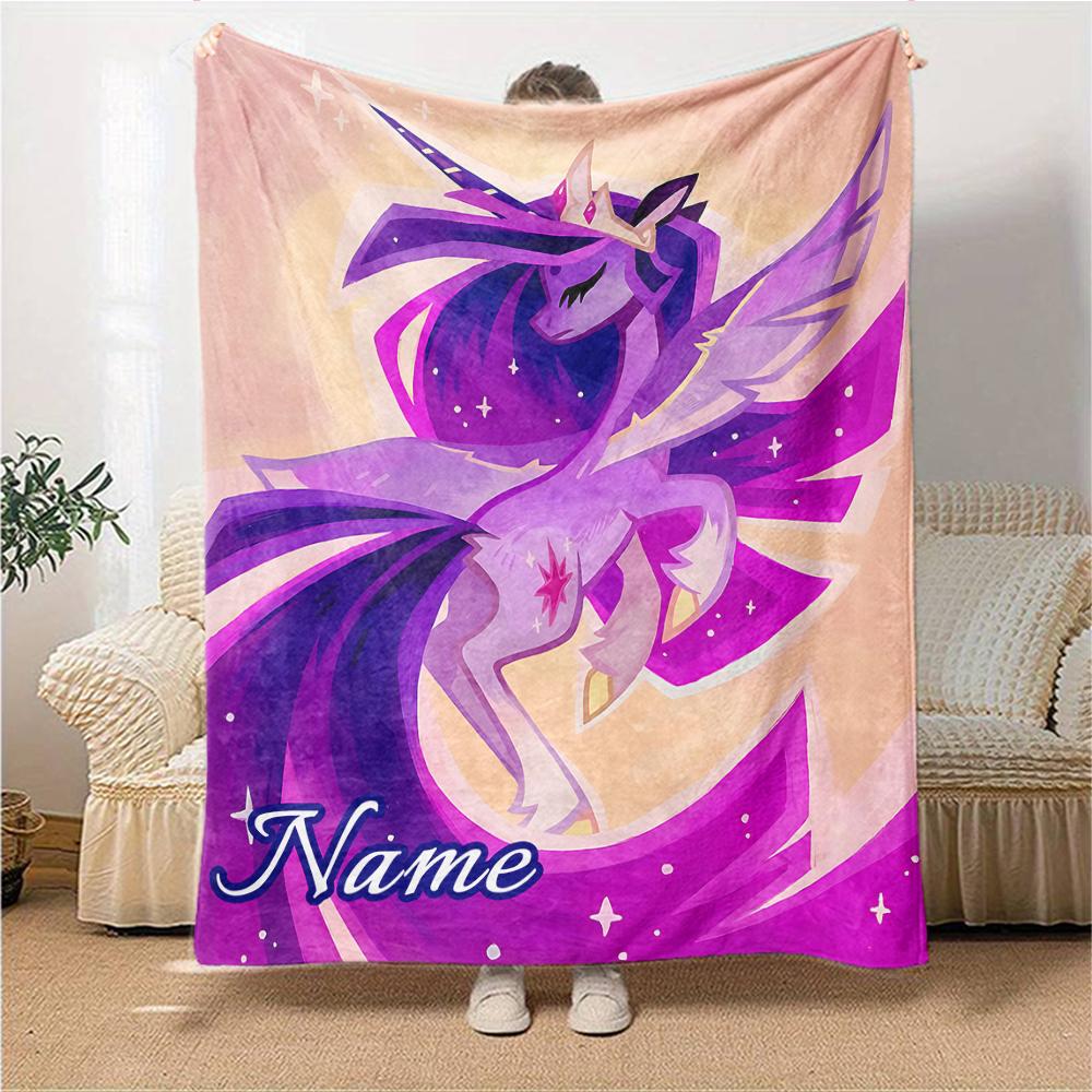 Custom Name Rainbow Pony Adventure Party Blanket For Couch Bed Plush Cozy Fuzzy Blanket Super Soft Warm Blankets For Fall And Winter 0916127