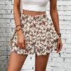 Women’s High Waist Ruffle Hem Polka Dot Print Casual Loose Fit Shorts with Elastic Waistband and Layered Design