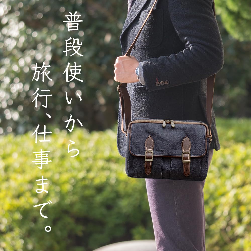 Creare Kiki Men's Shoulder Bag, Lightweight, Crossbody, Made in Japan, Made with Okayama Denim, Multi-functional Pocket Shoulder Bag, Toyooka Bag,