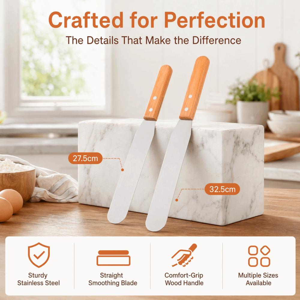 Wood Handle Stainless Steel Spatula Straight Blade Bread Cream Scraper Cake Decorating