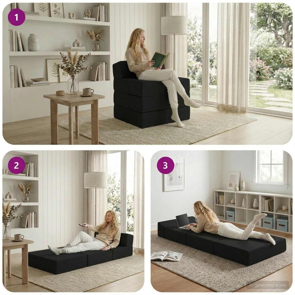 Folding Sofa Bed Black 200 x 70 x 15 cm Fabric