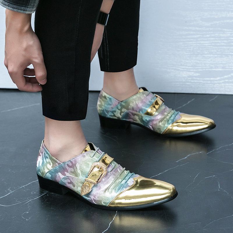 British style Shiny Golden Men's Dress Shoes Pointed Toe Leather Chelsea Formal Shoes for Men Designer Luxury Party Wedding Shoe