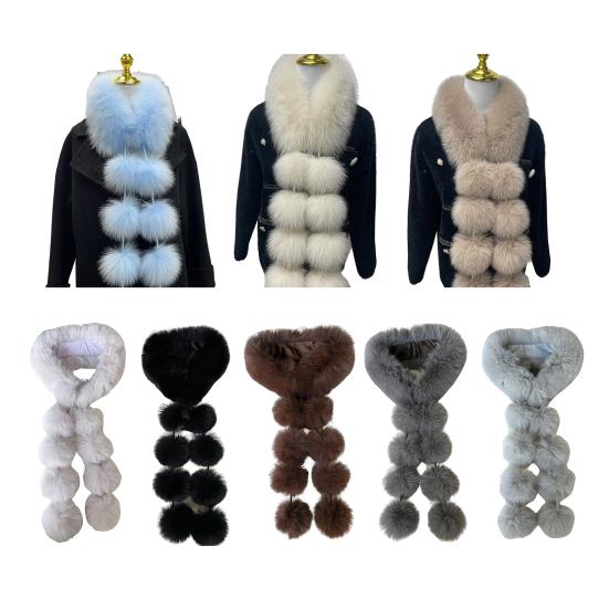 Women Scarf Solid Color Soft Imitation Fox Fur Shawl with Plush Balls
