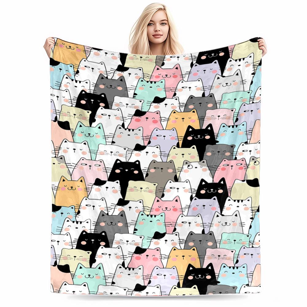 Colorful Cat Pattern Keep warm,Flannel Blanket for Bedroom, Living Room, Sofa, and Nap