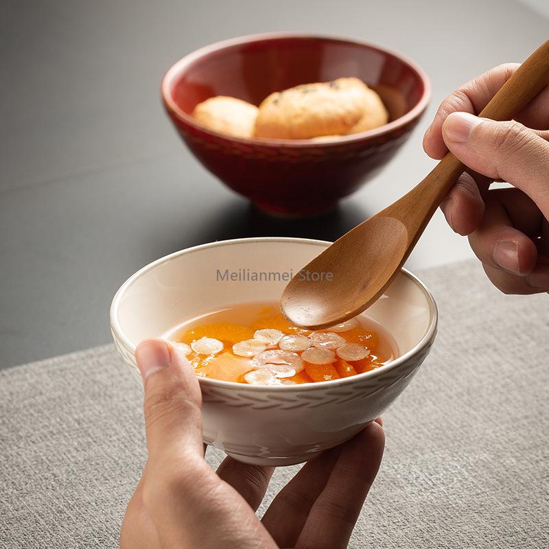 Ceramic Bowl Japanese Retro Bamboo Hat Bowl Kitchen,Dining & Bar Household Rice Bowls Exquisite Breakfast Small Bowls Tableware