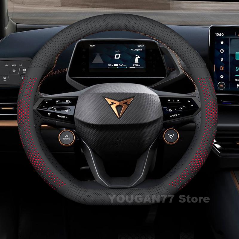 

Кожаный чехол на руль автомобиля для Cupra Formentor -2024 2025 Противоскользящий автомобильный руль Аксессуары для Cupra Formentor D-Type Red