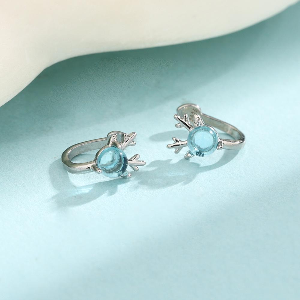 Yi Xuan Mori Style Reindeer Ear Cuff with Moonstone & Blue Crystal - Christmas Gift for Women