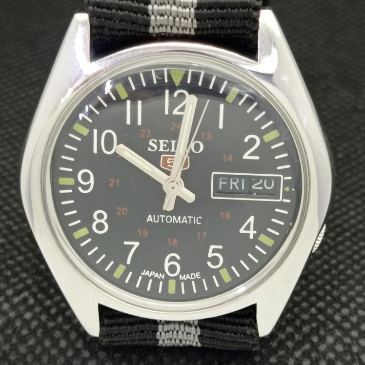 POUŽITÉ VINTAGE HODINKY SEIKO 5 AUTOMATIC 7S36A JAPONSKÉ PÁNSKÉ ČERNÉ D/D 621b-a413515-2 SKU621b-a413515
