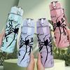 1PC Black Ink Brush Art Print 750ml Color Plastic Sports Water Bottle Leakproof Flip Straw Lid Suitable for Sports Office Home Use