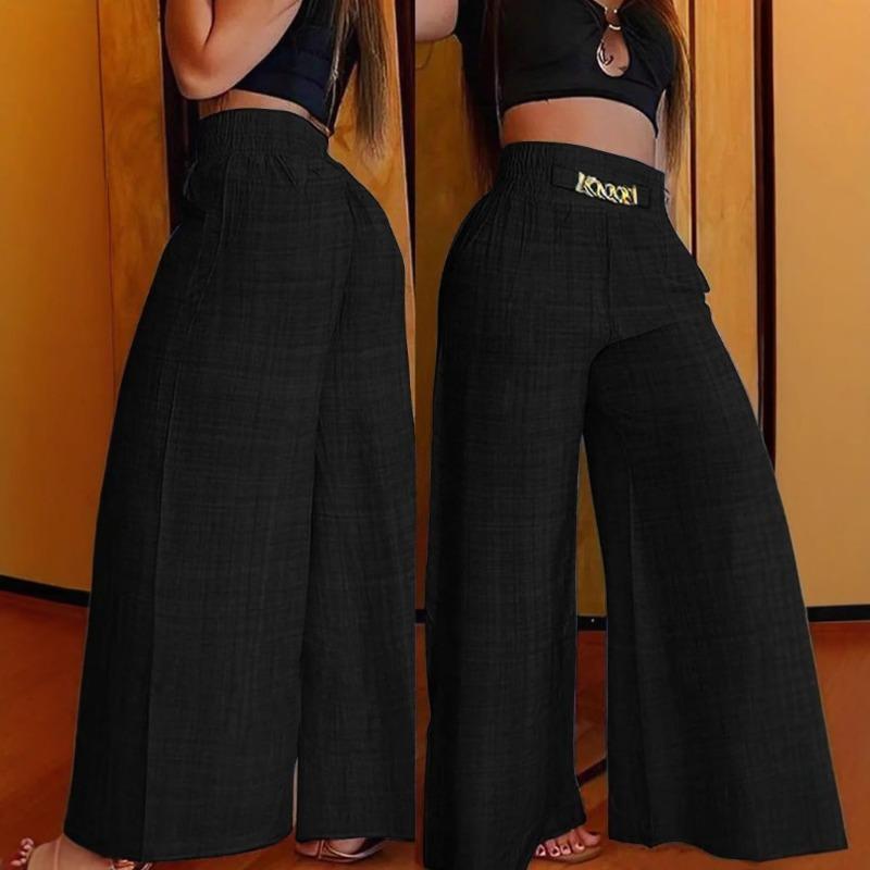 Women Fashion Vintage High Waist Loose Wide Leg Casual Long Pants