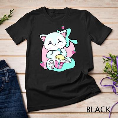 Süßer Polarfuchs trinkt Erdbeermilch und Boba Bubble Tea Unisex T-Shirt