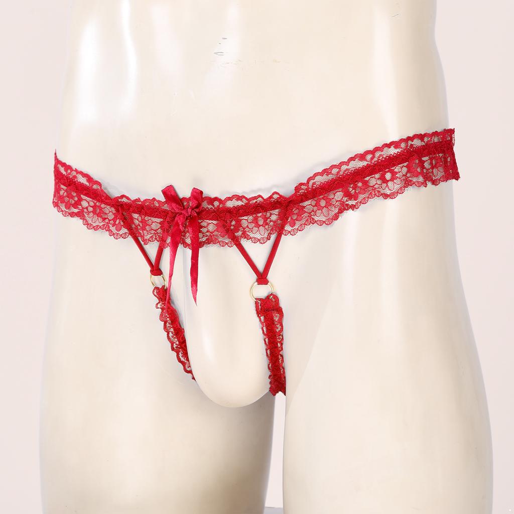 Pánské nylonové kalhotky G-string tanga Krajkové spodní prádlo T-back Shorts