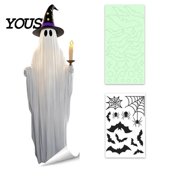Luminous Ghost Stickers for Glass Halloween Static Window Cling, Fluorescent PVC Decal, Easy Apply Holiday Ornaments Removable Reusable