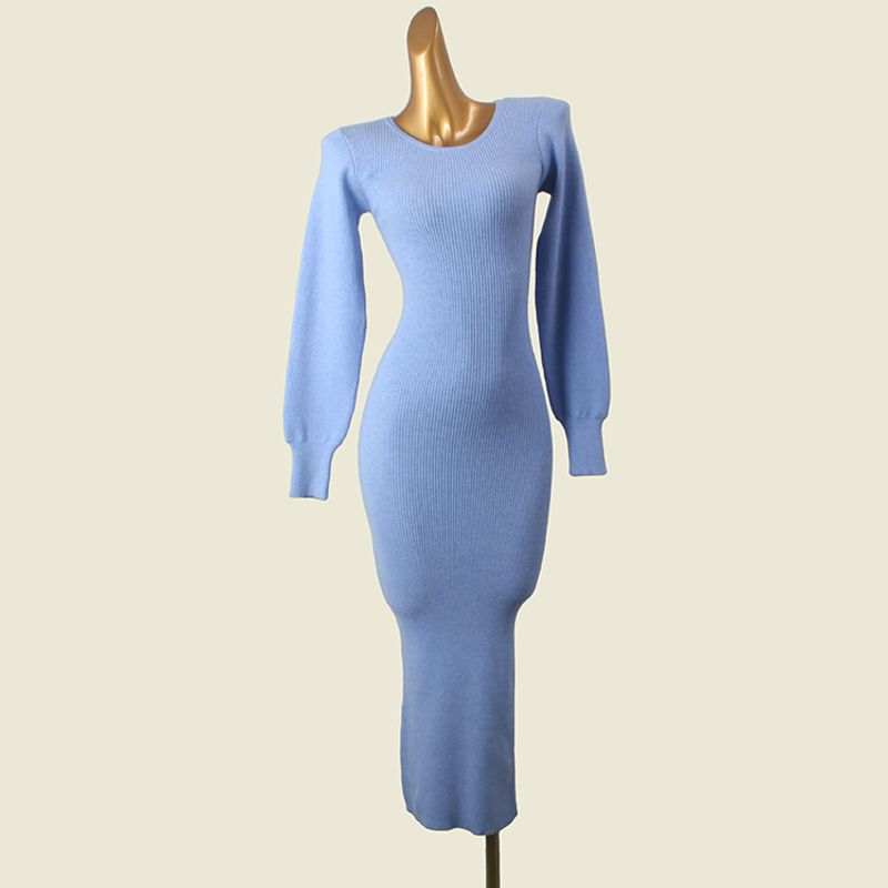 Danish Brand Socialite Slim Fit Knitted Long-Sleeved Dress Female Export Figure Elegant Slit Sheath Skirt Fall and Winter