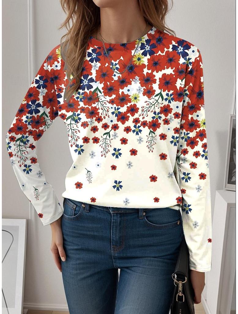 Fashion 3D Print beautiful flower Crew Neck Long Sleeve T-Shirt Womens Clothing Casual Clothes Harajuku Female Clothing Pullover